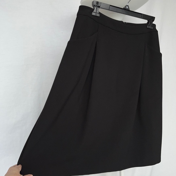 Pink Tartan (8) black gabardine midi skirt with pockets and soft front pleats. - Picture 14 of 14